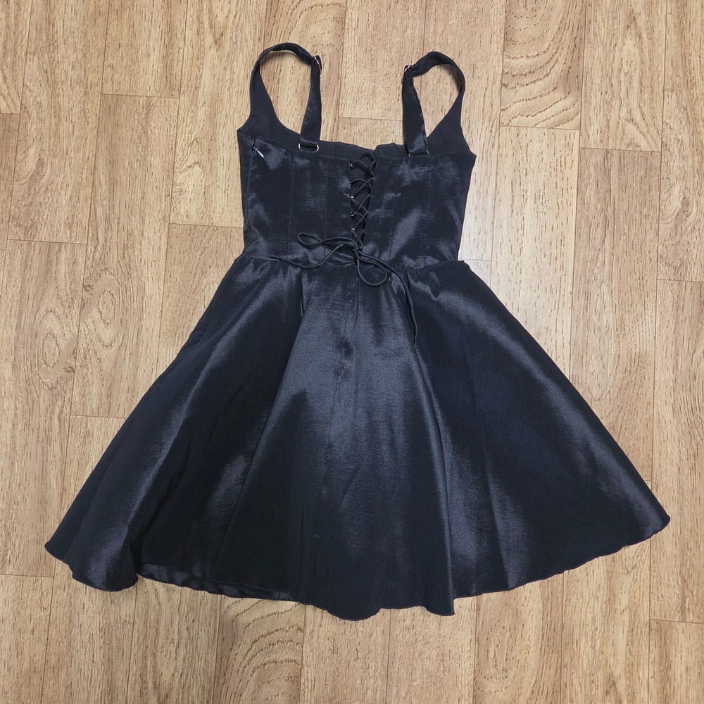 Oh Polly Sueno Black Corset Micro- Mini Dress Square Neck Lace Up Back Sz 2 Long - Picture 5 of 9